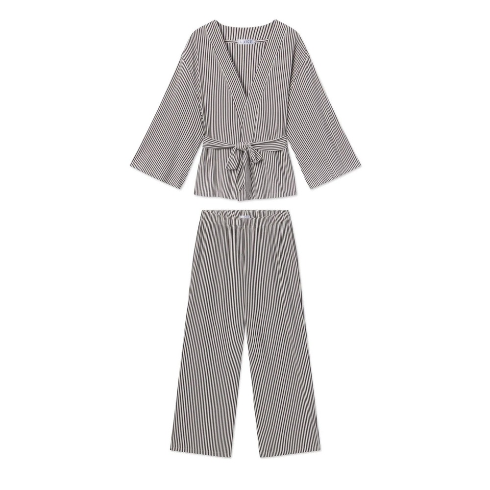 LAKE DreamModal™ Kimono Two-Piece Set in Pencil Stripe tan